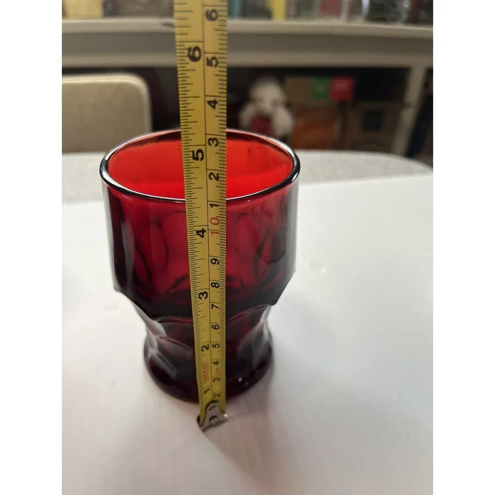 Vintage Red Ruby GEORGIAN Tumblers GLASS Glasses HONEYCOMB Thumbprint MCM